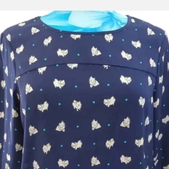 Poem by Oliver Bonas Dog Spotty polka dot Blouse Top Size 10 uk Navy Blue White - Picture 3 of 7